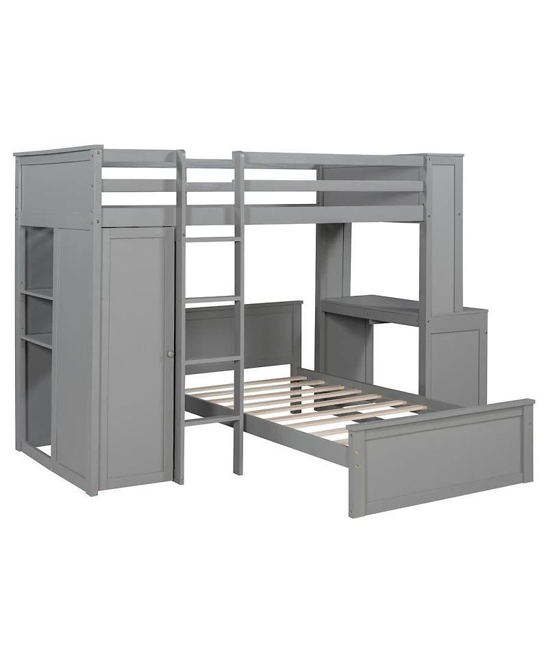 Streamdale Furniture Loft Bed with Desk, Shelves, Wardrobe