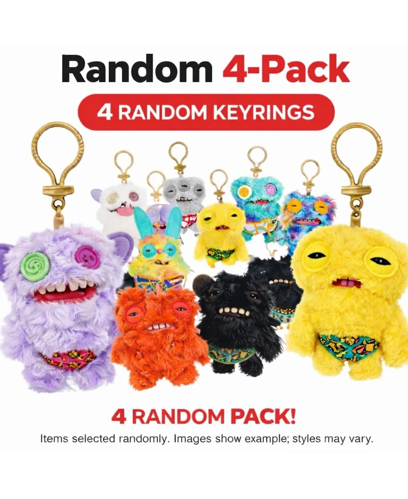 Fuggler Set of 4 Zuru Fuggler Keyring 5 Inch Plush Toy Mystery Random Assortment