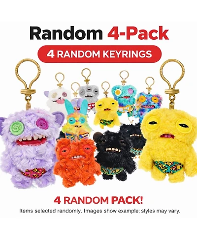 Fuggler Set of 4 Zuru Fuggler Keyring 5 Inch Plush Toy Mystery Random Assortment