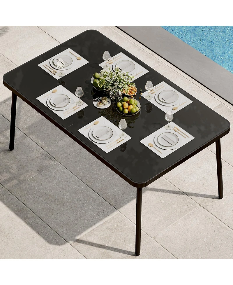 homfan Tempered Glass Patio Dining Table with Metal Frame, in Rectangular Table for 6 People