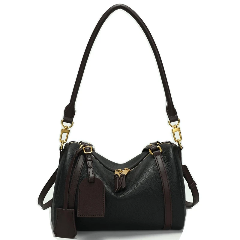 Susu Women's Elara Pebbled Leather Satchel Boston Dome Bag Top Handle Shoulder Crossbody Handbag