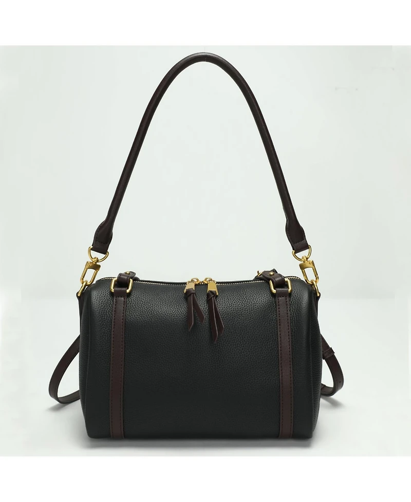 Susu Women's Elara Pebbled Leather Satchel Boston Dome Bag Top Handle Shoulder Crossbody Handbag
