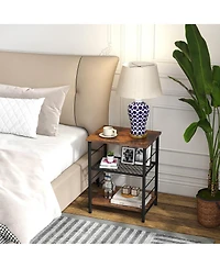 Gymax 3-Tier Side Table Industrial End Table w/ Adjustable Height Metal Mesh Shelf