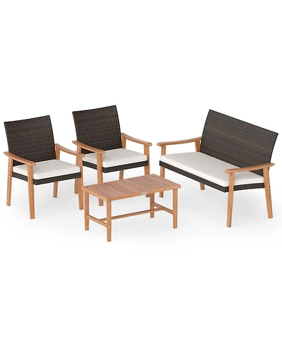 Slickblue Patio Furniture Set 4 Piece Rattan Chairs with Cushions