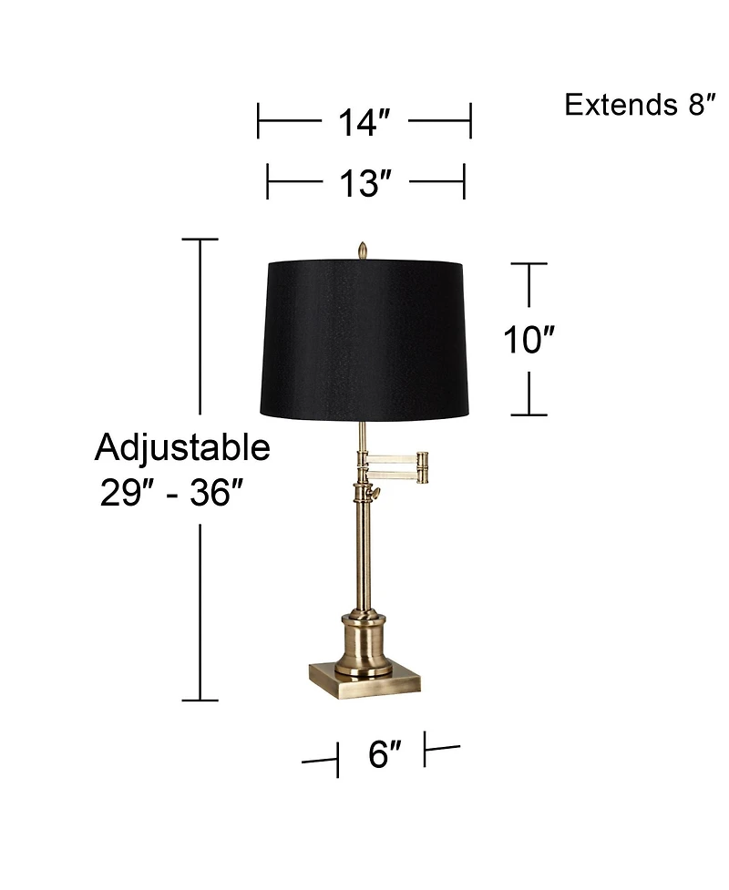 360 Lighting Swing Arm Desk Table Lamp 36" Tall Antique Brass Hardback Drum Shade for Living Room Bedroom Nightstand Office Family