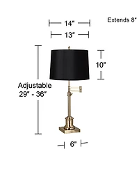 360 Lighting Swing Arm Desk Table Lamp 36" Tall Antique Brass Hardback Drum Shade for Living Room Bedroom Nightstand Office Family