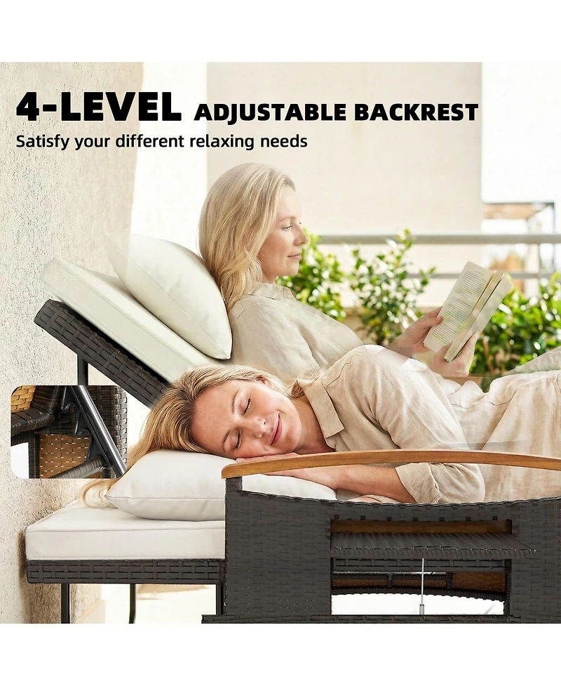 Outsunny Rat Outdoor Daybed w/4-Level Adjustable Backrest,