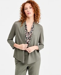 Kasper Womens Open Front A Line Cardigan Knot Front Sleeveless Top Fly Front Slim Pants