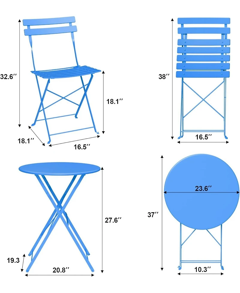 gaomon 3-Piece Folding Patio Bistro Set with Table and 2 Chairs