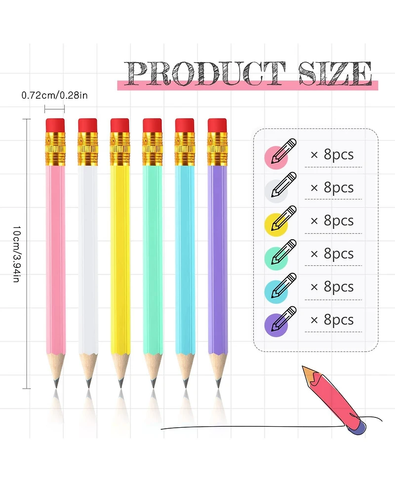 Gnuadz Golf Pencils Mini Half Eraser Hb Writing Drawing Pocket