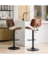 Clihome Thick Chrome Swivel Velvet Barstools,Adjustable Height,Modern Upholstered with Base,Tufted ButtonsandDiamond Pleating ( Set of 2)