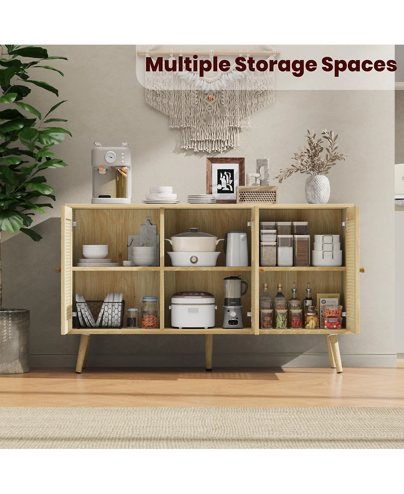 homfan 47.2" rattan buffet cabinet with adjustable shelves-versatile coffee bar and storage sideboard for kitchen or living spaces.
