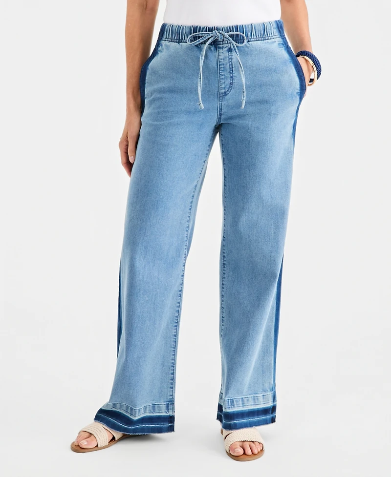 Style & Co Women's High-Rise Two-Tone Pull-On Wide-Leg Jeans, Macy's Exclusive
