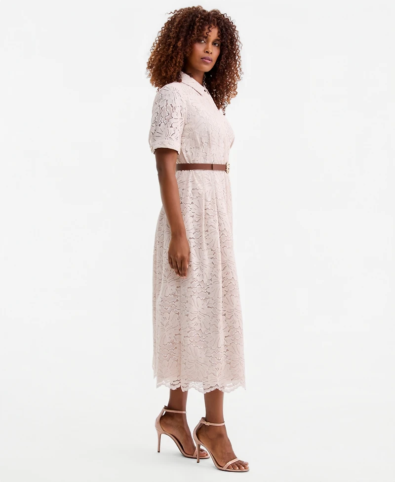 Anne Klein Women's Floral Lace Belted Shirtdress