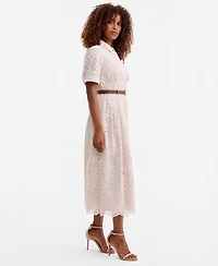 Anne Klein Women's Floral Lace Belted Shirtdress