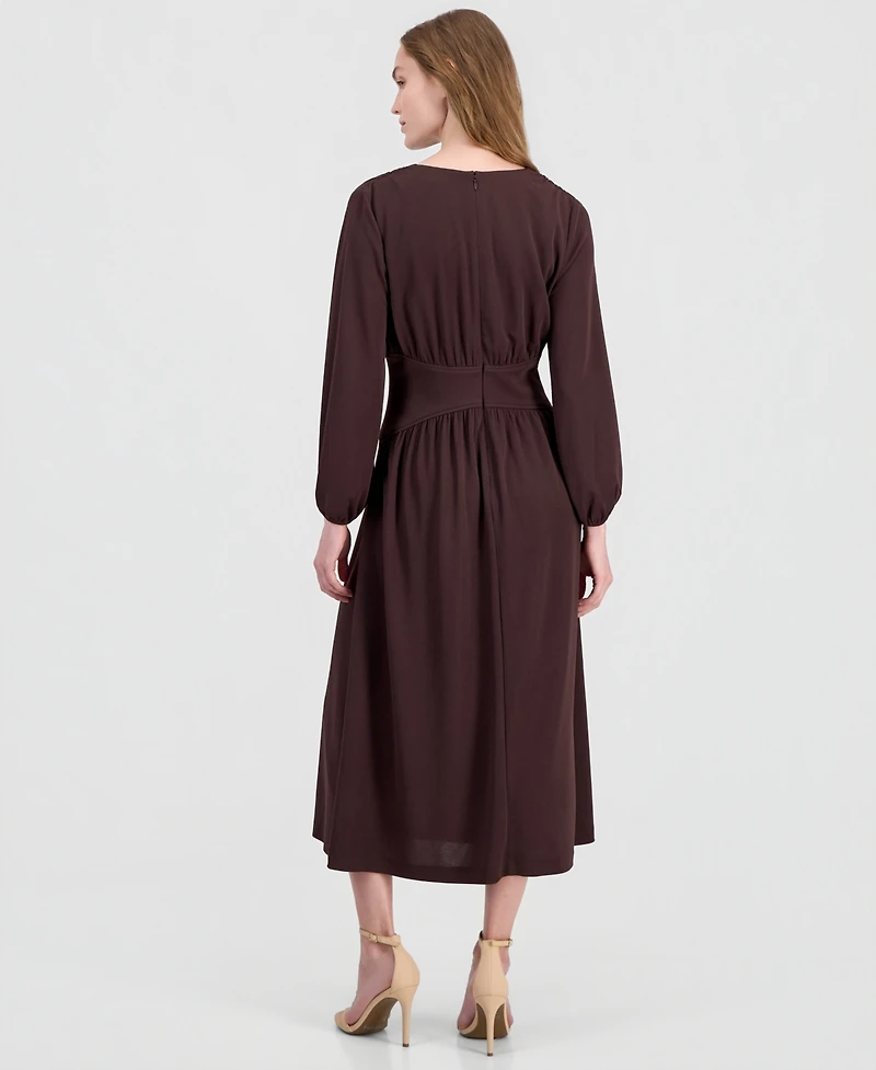 Anne Klein Women's V-Neck Blouson-Sleeve Midi Dress