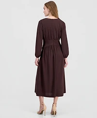Anne Klein Women's V-Neck Blouson-Sleeve Midi Dress