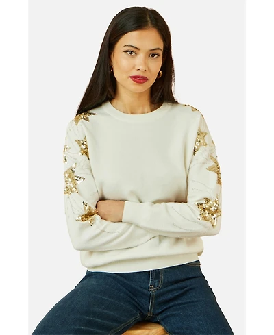Yumi Women's Sequin Star Sleeves Jumper