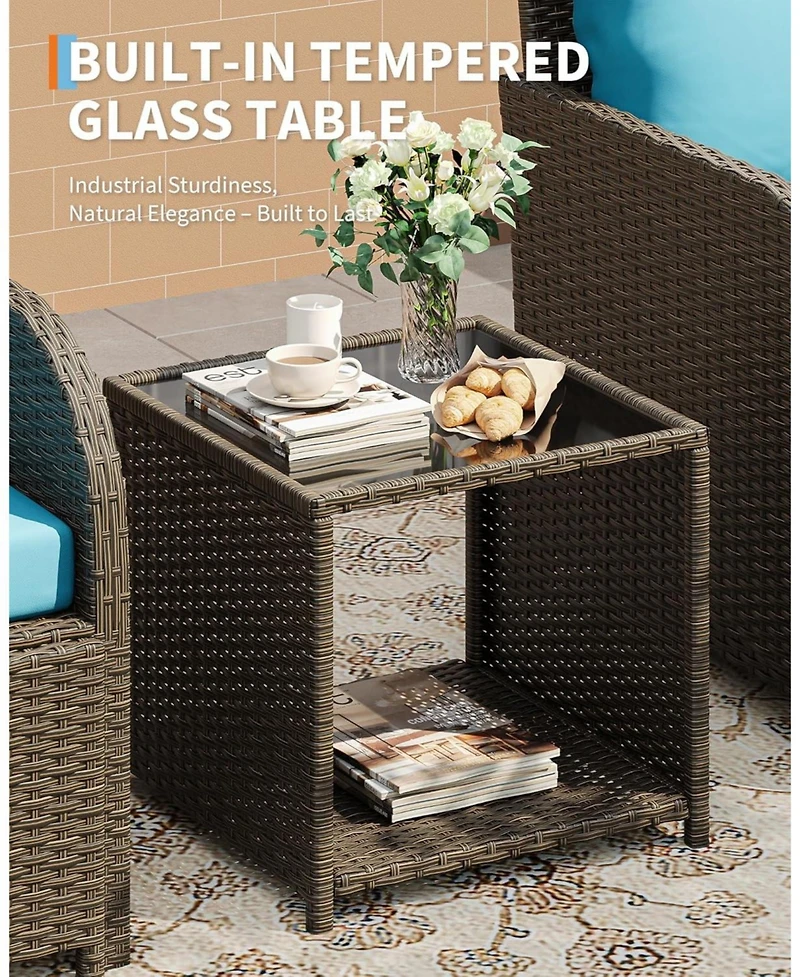 GarveeLife 5-Piece Pe Rattan Patio Set with Ottomans and Glass Table, All-Weather Outdoor Conversation Furniture for Garden.