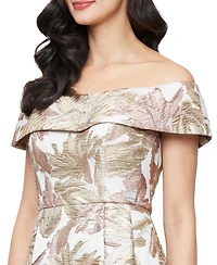 Alex Evenings Women's Off-the-Shoulder Printed Jacquard Ballgown