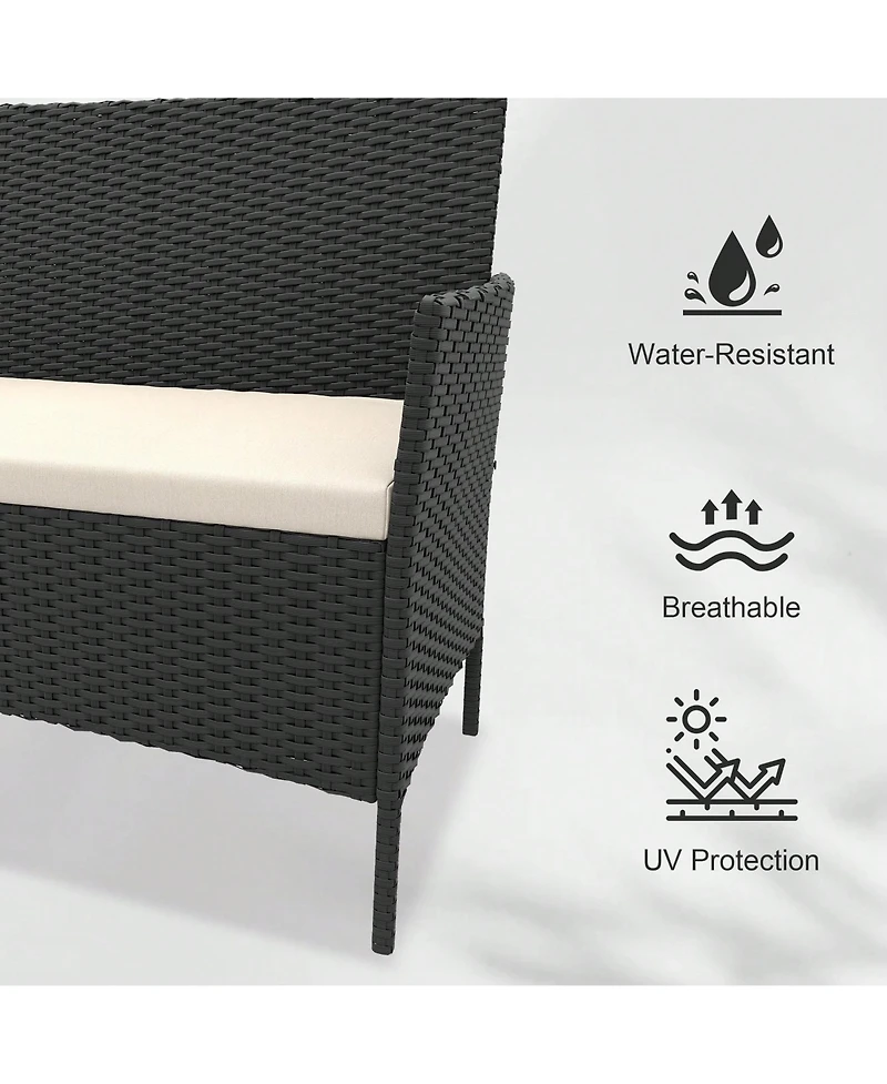 GarveeLife 4 Piece Outdoor Pe Rattan Conversation Set with Cushions and Tempered Glass Table, Loveseat plus 2 Chairs