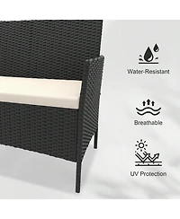 GarveeLife 4 Piece Outdoor Pe Rattan Conversation Set with Cushions and Tempered Glass Table, Loveseat plus 2 Chairs