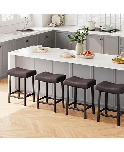 homfan Counter Height Bar Stools Set of 4, 24 Inch Saddle Barstools with Curved Surface, Leather Kitchen Island Chairs for Dining Room