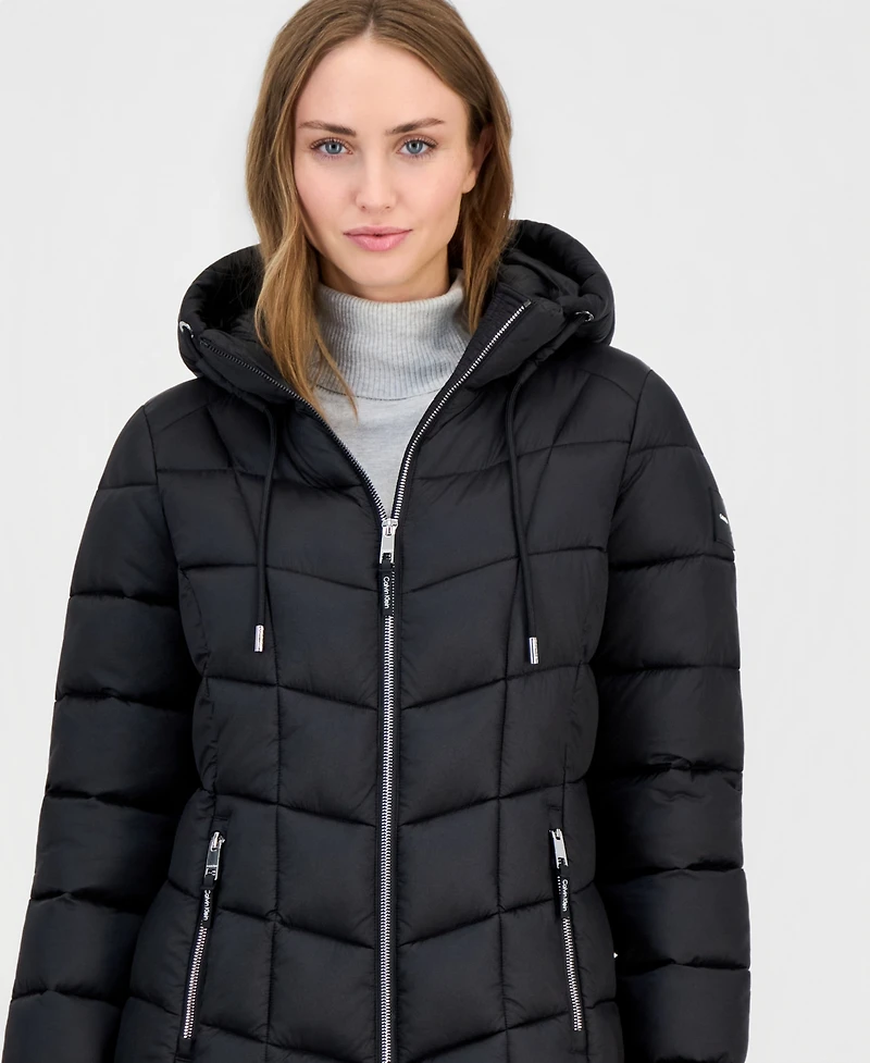 Calvin Klein Women's Packable Hooded Drawstring Puffer Jacket