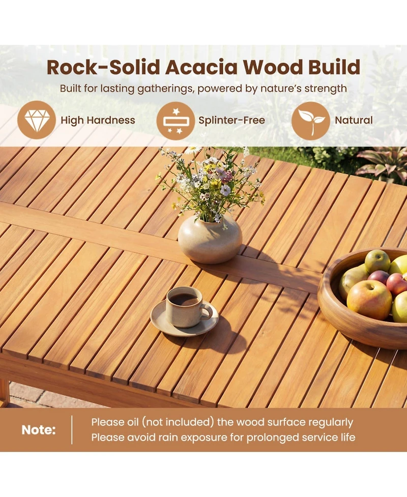Sugift Acacia Wood Outdoor Dining Table with Slatted Tabletop for Garden