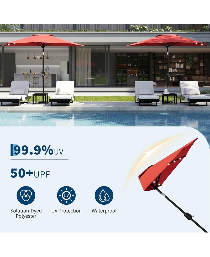 gaomon Half Patio Umbrella with Smooth Crank Lift, Shade Canopy for Patio, Backyard, Garden with Led Lights (No Base)