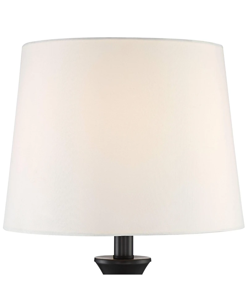 360 Lighting Joyce Modern Table Lamps Set of 2 with Round Riser 25" High Black Metal White Linen Drum Shade for Bedroom Living Room Bedside Office