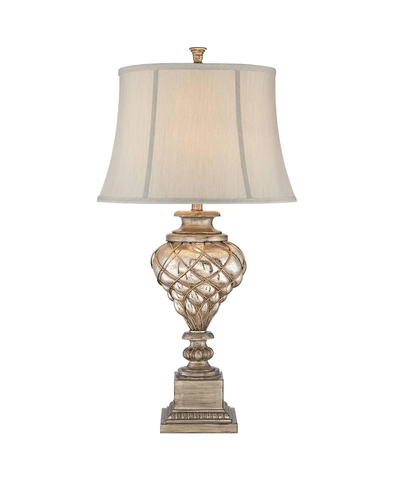 Barnes and Ivy Luke Traditional Table Lamp with Square Riser 35 1/4" Tall Mercury Glass Silver Led Nightlight Off White Shade for Bedroom Living Room