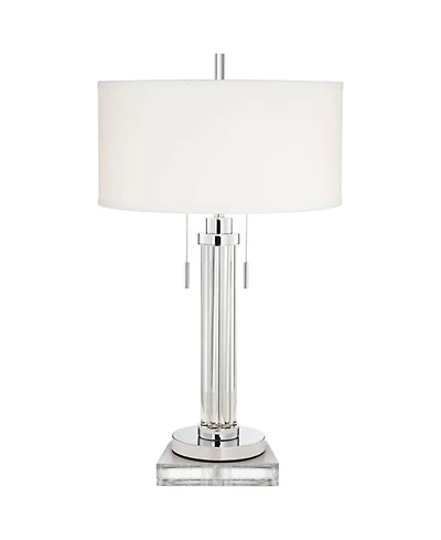 Possini Euro Design Cadence Modern Table Lamp with Square Riser 31 1/2" Tall Glass Column White Shade for Bedroom Living Room Bedside Office Family