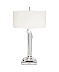 Possini Euro Design Cadence Modern Table Lamp with Square Riser 31 1/2" Tall Glass Column White Shade for Bedroom Living Room Bedside Office Family