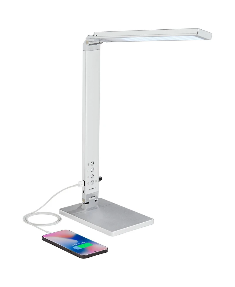 360 Lighting Jett 16 1/2" High Small Modern Desk Lamps Set of 2 Usb Port Night Light Led Silver Metal Home Office Charging