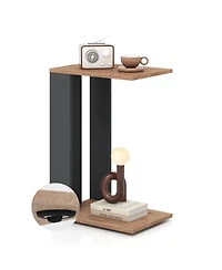 Gymax 2-Tier C Shaped Side Table w/ Universal Wheels and Shelf for Small Space