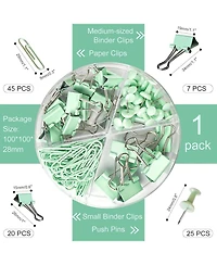 Danrong 97 Pcs Office Supplies for Women, Paper Clips Binder Clips Push Pins Set, Thumb Tacks Desk Organized, Green