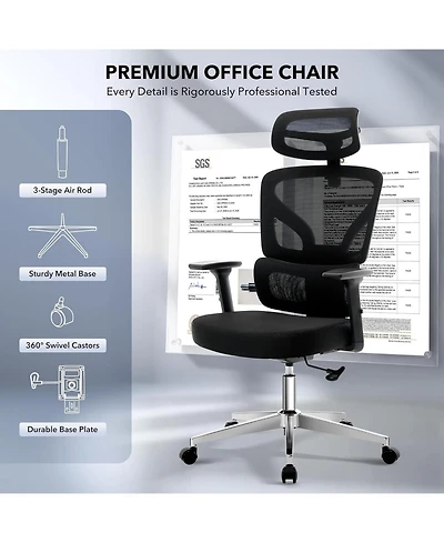 gaomon Ergonomic Desk Chair,Home Mesh Office Desk Chair with Adjustable Lumbar Support,High-Back Computer Gaming Chair with Headrest 3D Armrests