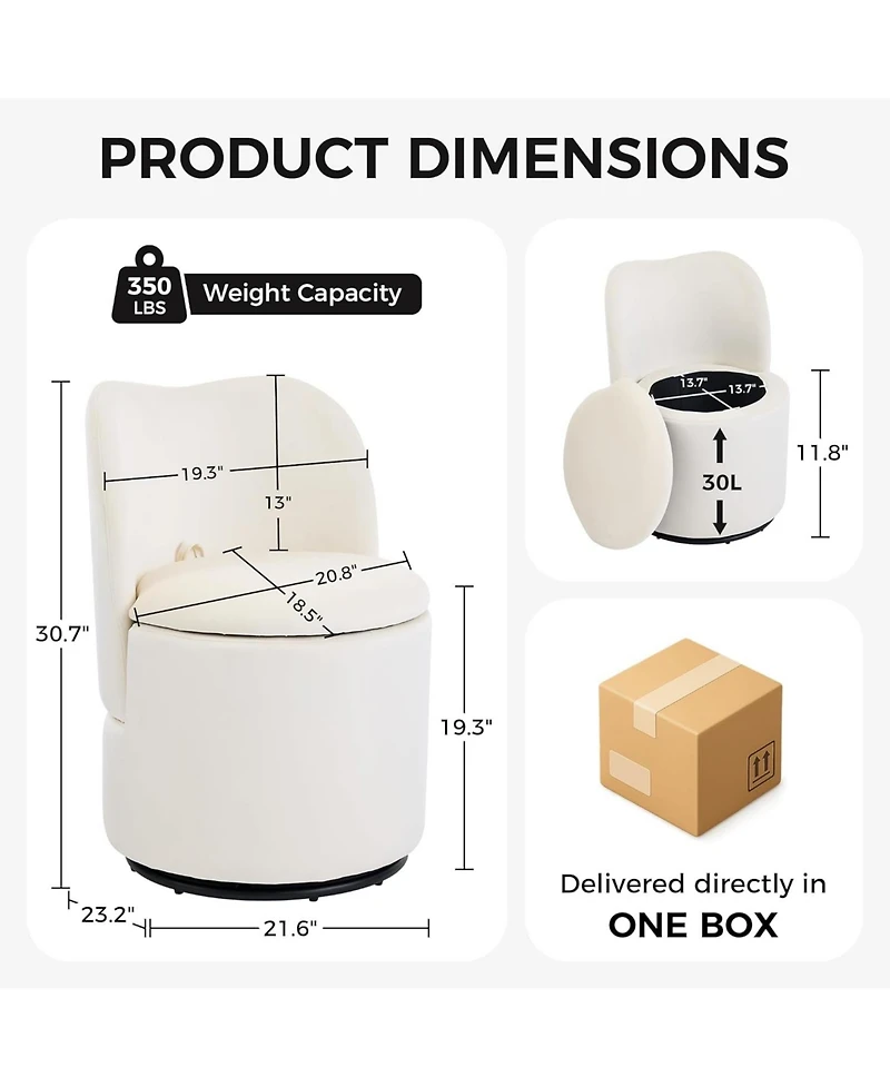 gaomon Velvet Vanity Chair with Storage,360 Swivel Makeup Chair with Back,Modern Swivel Accent Stool Barrel Chair Upholstered Ottoman Vanity Stool