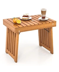 Gymax Outdoor Folding Side Table Patio Acacia Wood End Table with Slatted Tabletop