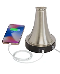 360 Lighting Seymore Modern Table Lamps Set of 2 with Round Risers 27" Tall Brushed Nickel Usb Charging Port White Drum Shade for Living Room Desk