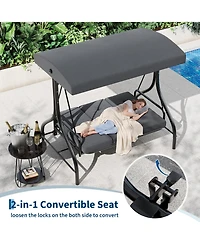 GarveeLife 3-Seat Outdoor Patio Swing Chair with Adjustable Canopy and Reclining Backrest Heavy Duty Metal Frame