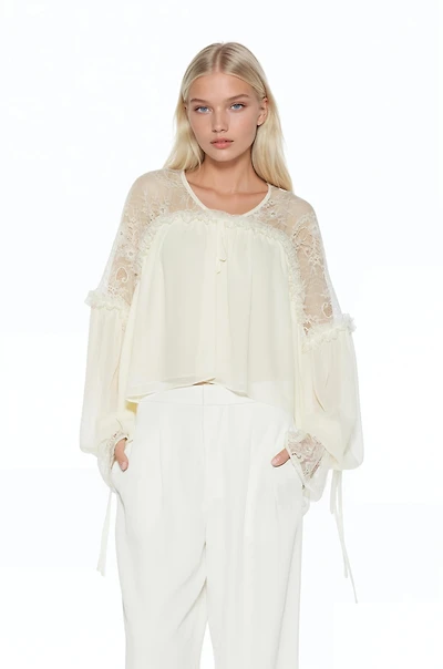 Alexia Admor Women's Indigo Lace Cotton Blouse
