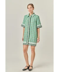 English Factory Women's Boucle Mini Shirt Dress with Ric Rac Trim