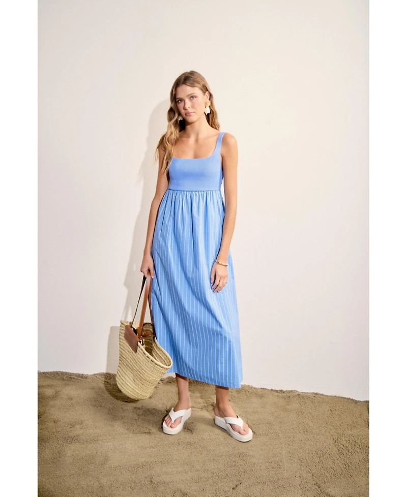 English Factory Women's Tie Back Knit Combo Striped Maxi Dress