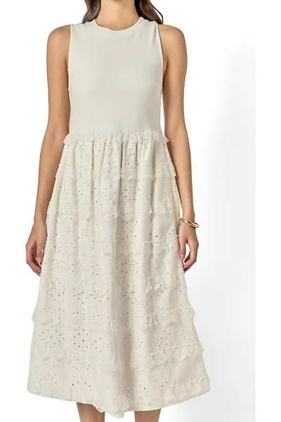 English Factory Women's Mixed Media Sleeveless Midi Dress
