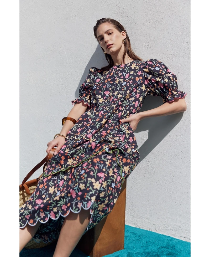 English Factory Women's Contrast Scallop Edge Midi Dress