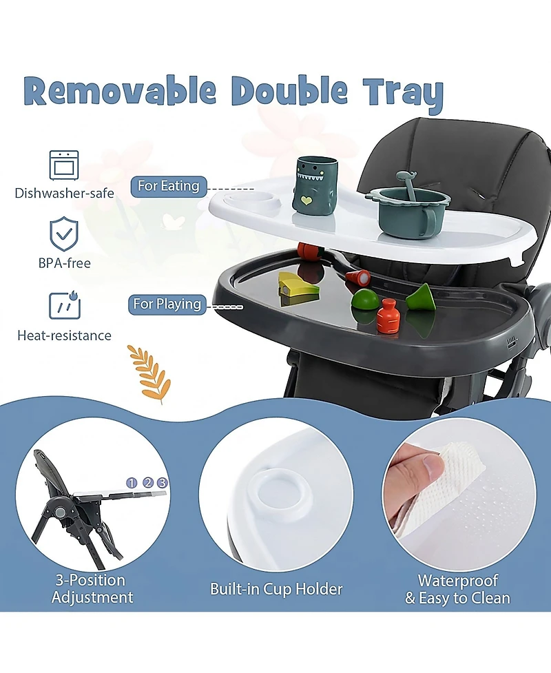 Gouun Baby 3-in-1 Convertible High Chair with 7 Heights and Dual Food Tray