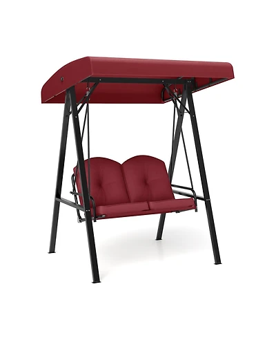 Sugift 2-Person Outdoor Porch Swing with A-Shaped Metal Stand and Adjustable Canopy