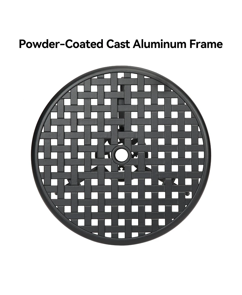 homfan 24-Inch Cast Aluminum Outdoor Patio Bistro Table, Weather-Resistant Round Dining Table w/ Umbrella Hole and Floral Lattice Design